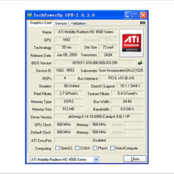 ATI HD4570 GPUz